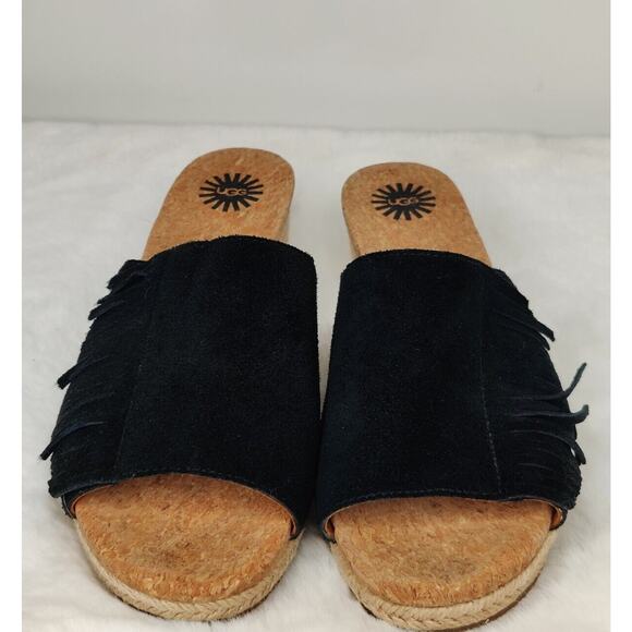 Ugg Suede Fringe Heeled Wedge Espadrille Sandals sz 8.5 - Picture 2 of 9